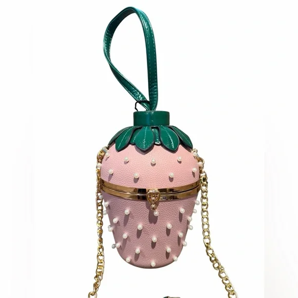 Women’s Pink Strawberry Riveted Crossbody Bag - Picture 2 of 6